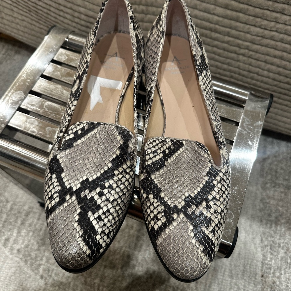Aquatalia Black and Cream Snakeskin Loafers